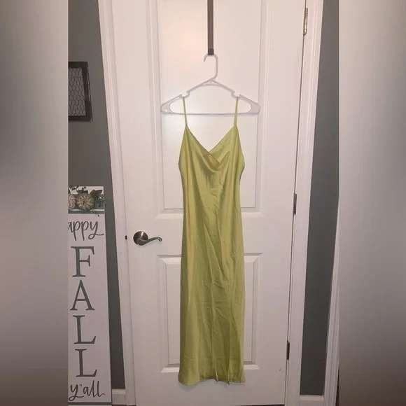 Paper Heart | Dresses | Lime Green Cowl Neck Satin Slip Dress Small |  Poshmark